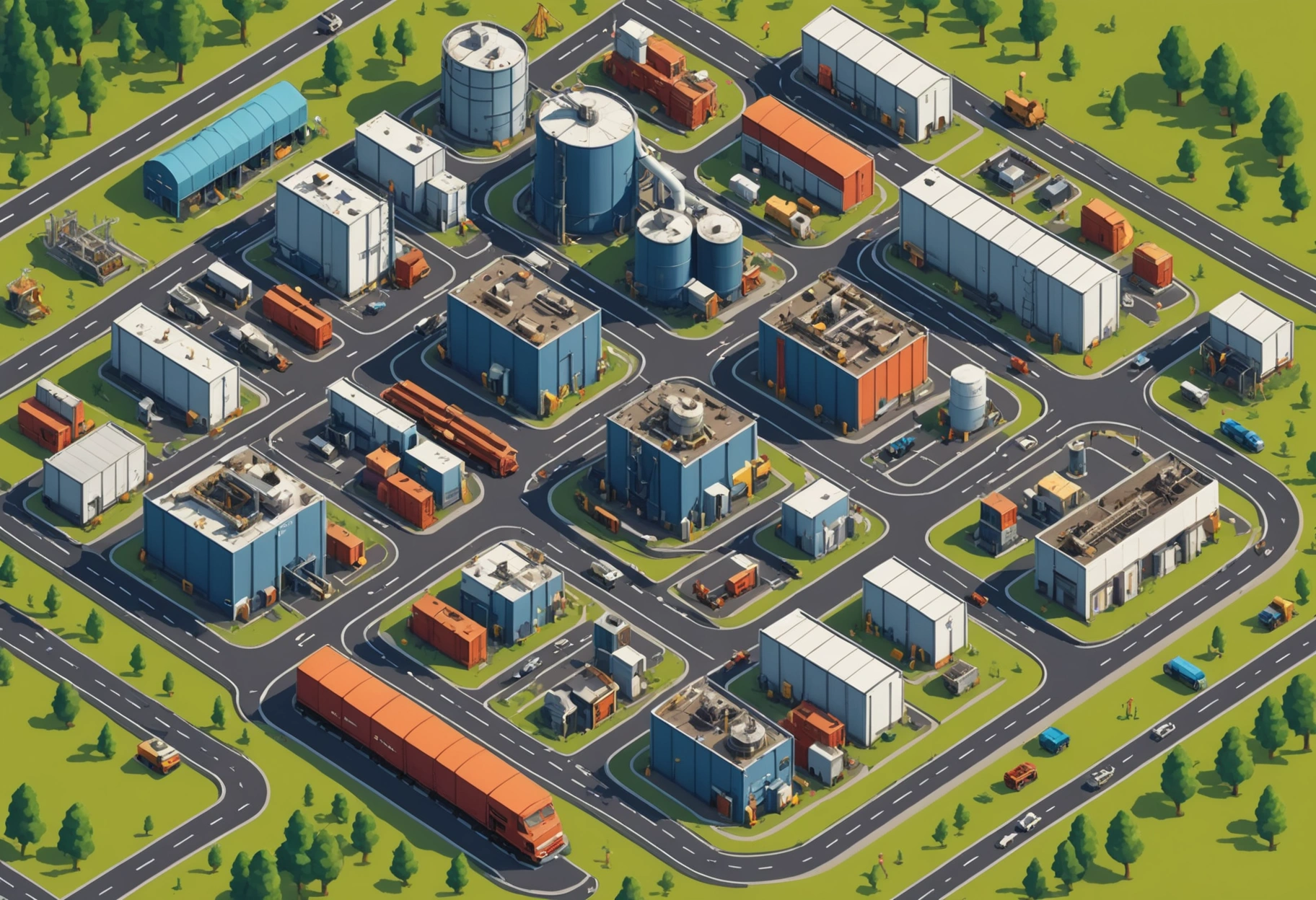 A sprawling industrial landscape, viewed from above, where streams of light represent the swift and efficient movement of goods and data through a network of factories and warehouses. The scene captures the energy of streamlined manufacturing processes, with a focus on speed and connectivity. The mood is energetic and vibrant. Do not include any text, writing, letters, or words in the image.