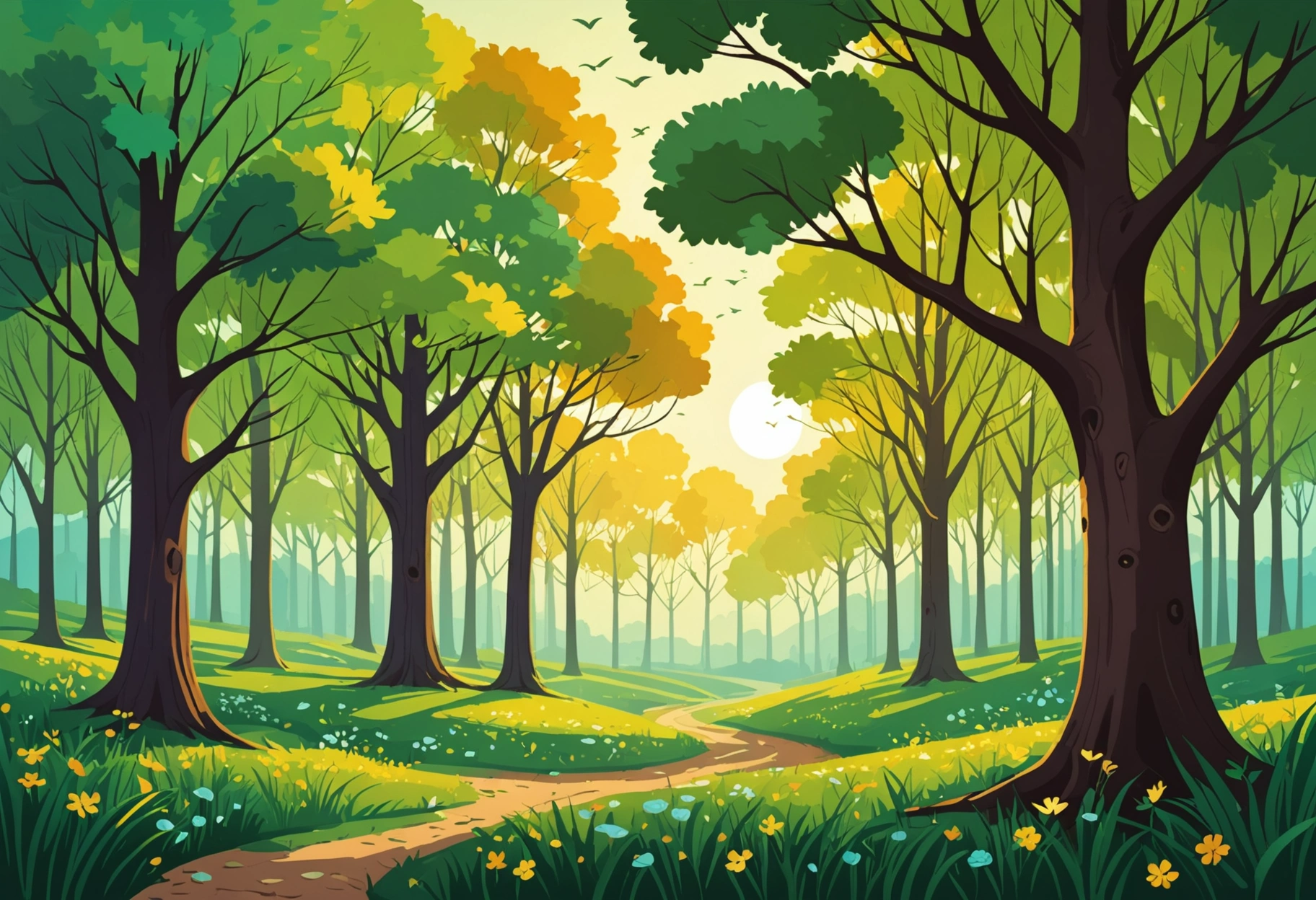 **Personalization in Web Design**: Show a forest scene at sunrise, where each tree has distinctly unique mosaic leaves, representing personalized web experiences. Subtle, natural light filters through, highlighting the diversity and individuality of each tree’s design. The mood is tranquil and inspiring. Do not include any text, writing, letters, or words in the image.