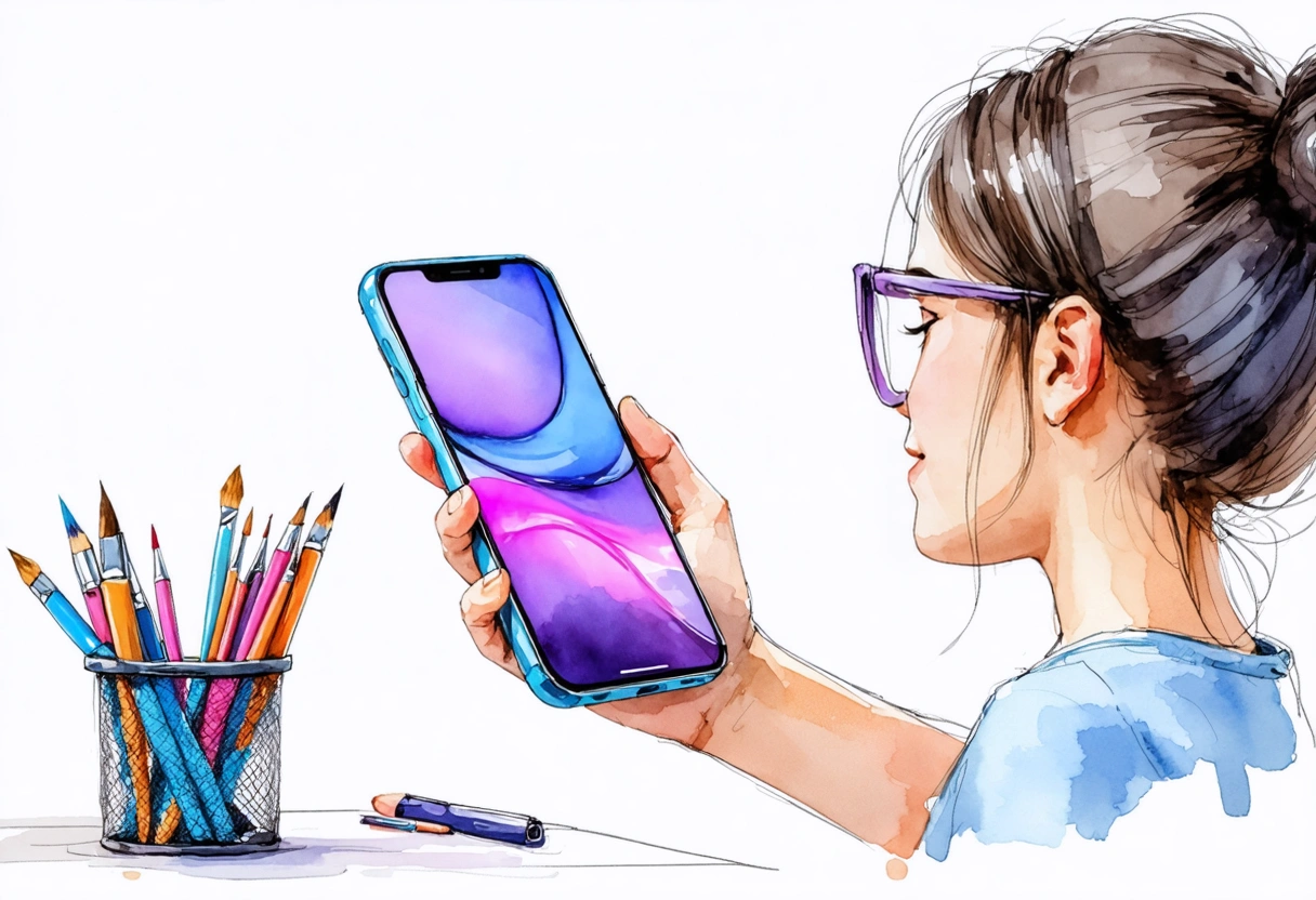 Designer reviews responsive website on smartphone and tablet in modern workspace, highlighting mobile-friendly design.