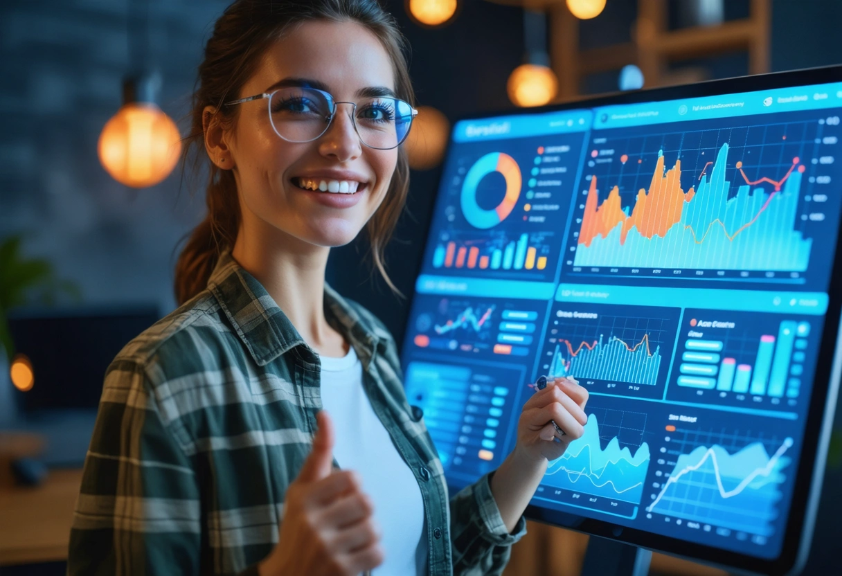 Collage of digital marketing successes featuring analytics, website visuals, and celebratory business owner