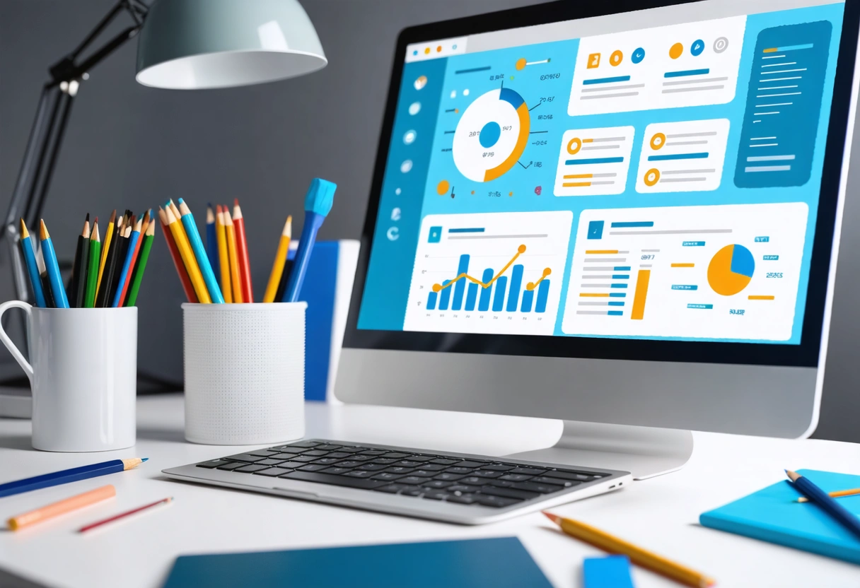 Business owner analyzing Google My Business dashboard, highlighting digital tools for local SEO success.