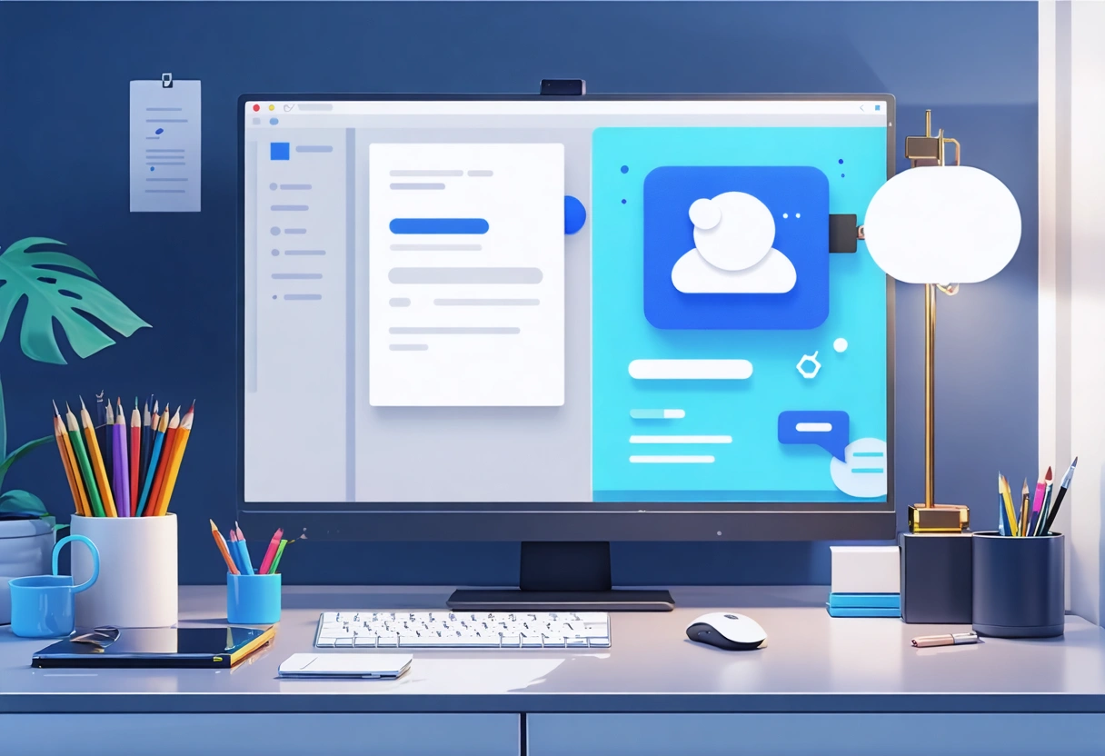 Digital marketer explores futuristic Facebook Ads dashboard on transparent screen in modern office