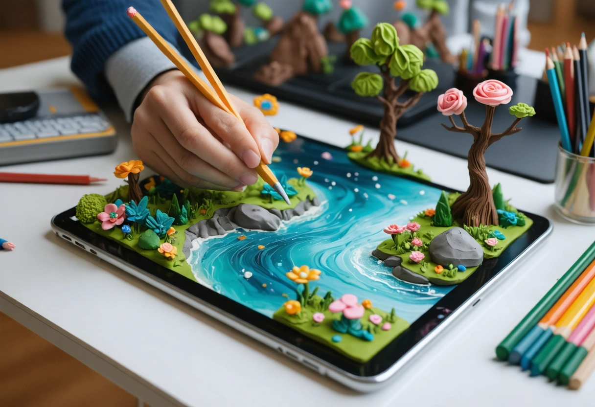 User browsing business website on tablet with clear CTAs, visible UX metrics, inviting atmosphere