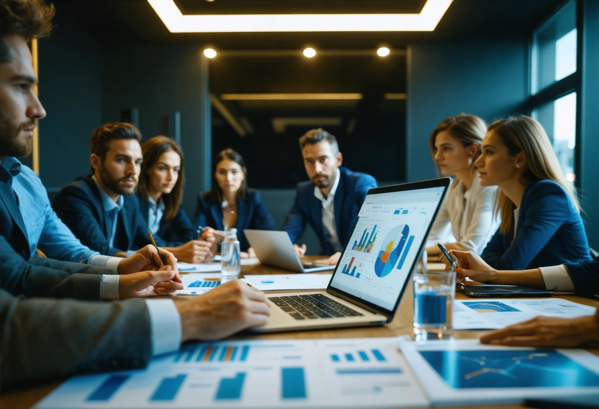 Diverse group of professionals discussing strategic business plans