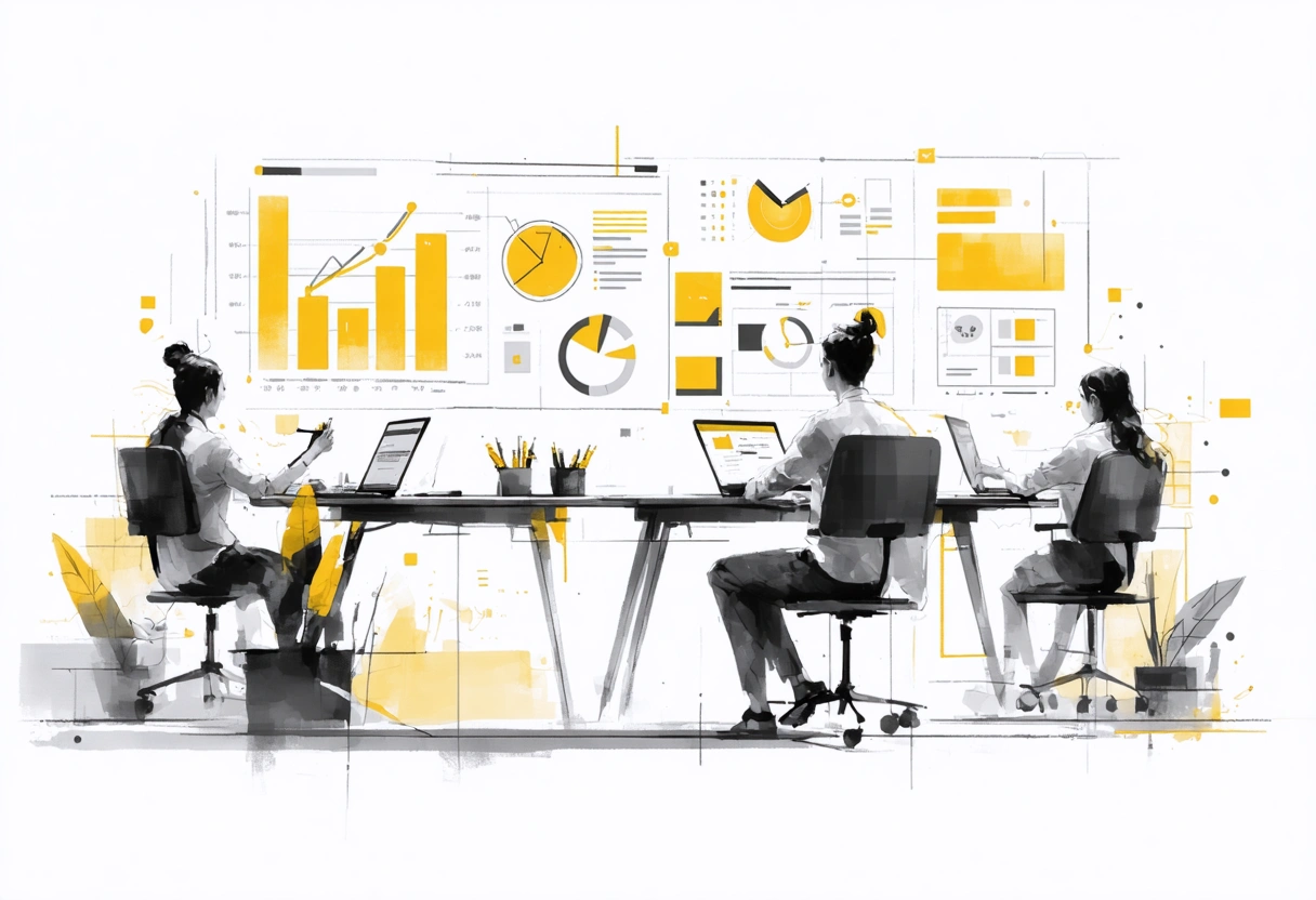 Business team working on SEO strategies with laptops and strategy boards