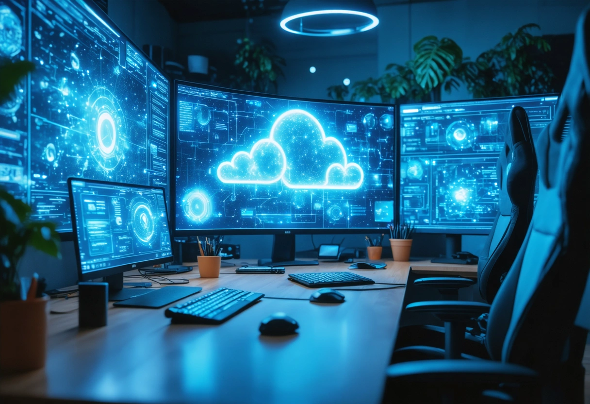 Close-up of hands using advanced technology tools in office