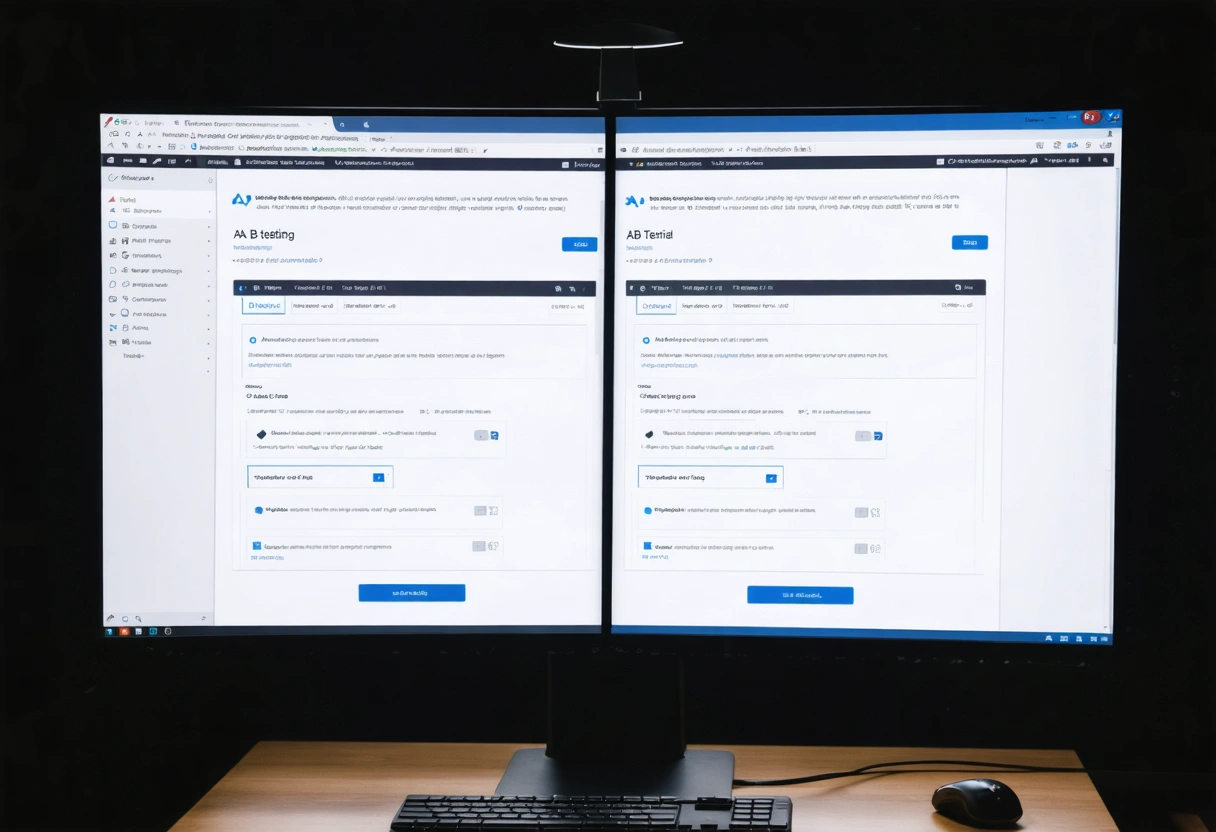 Split-screen view of two website layouts for A/B testing on monitor.
