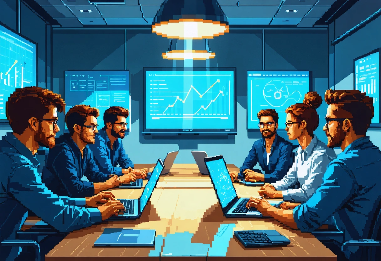 IT team plans website migration in conference room.