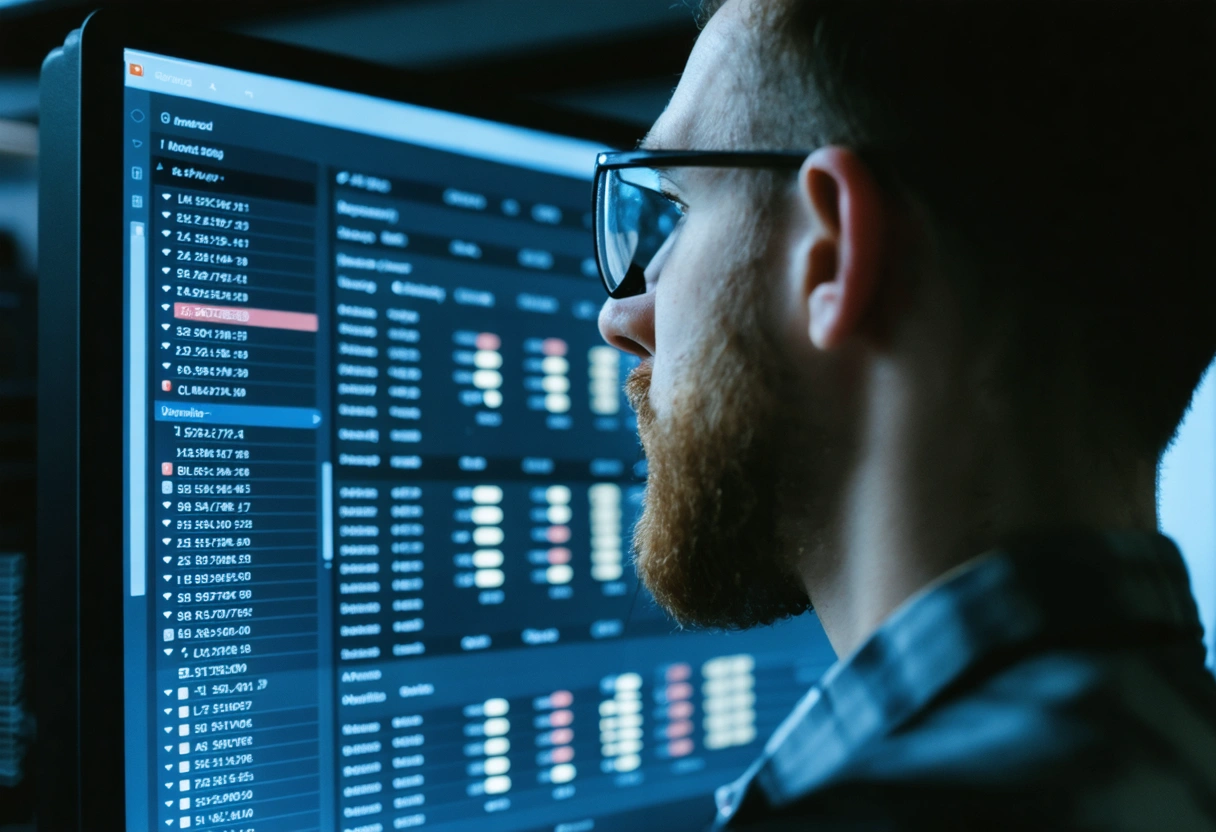 Person examining server resources on cPanel in an office setting