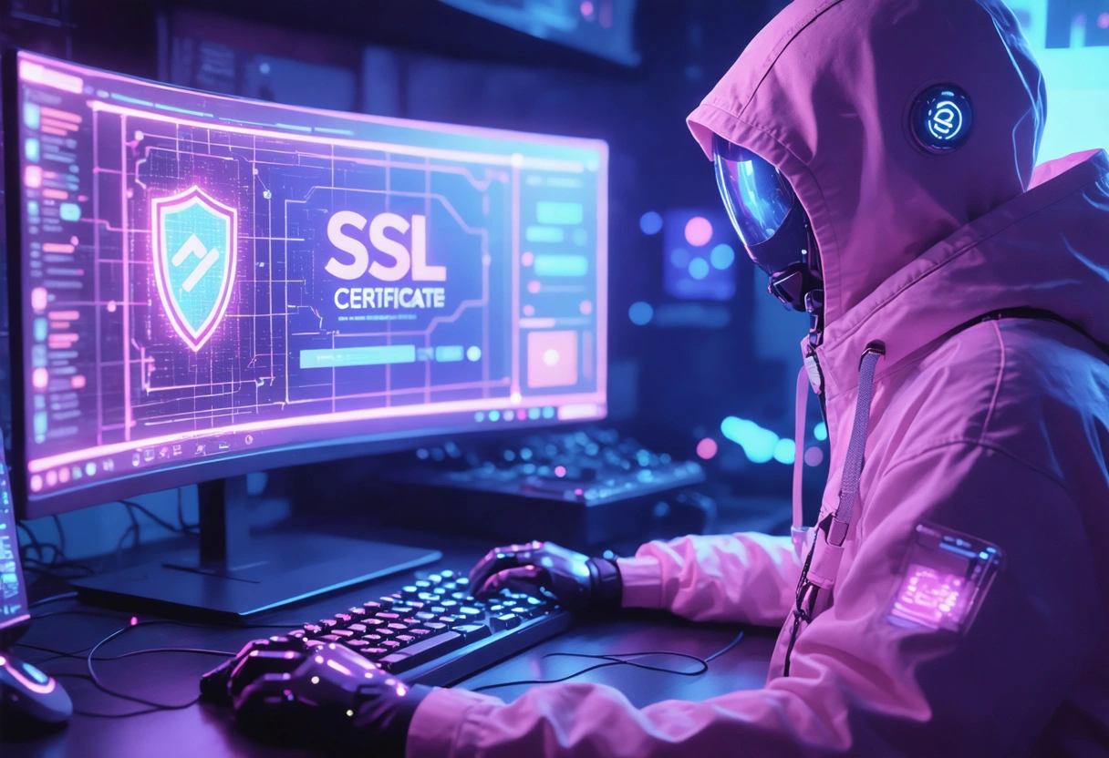 Person installing SSL certificate on cPanel in a secure office