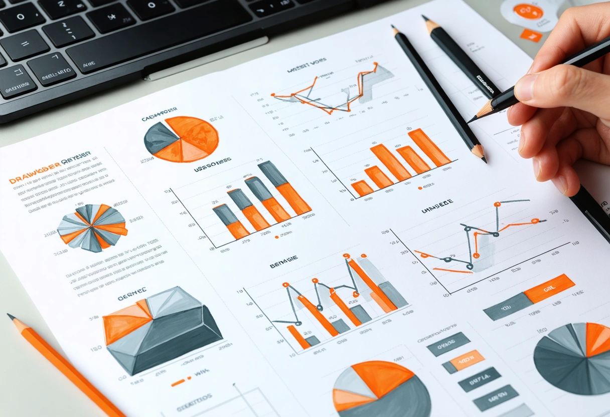Laptop screen displaying technical SEO audit with graphs and data