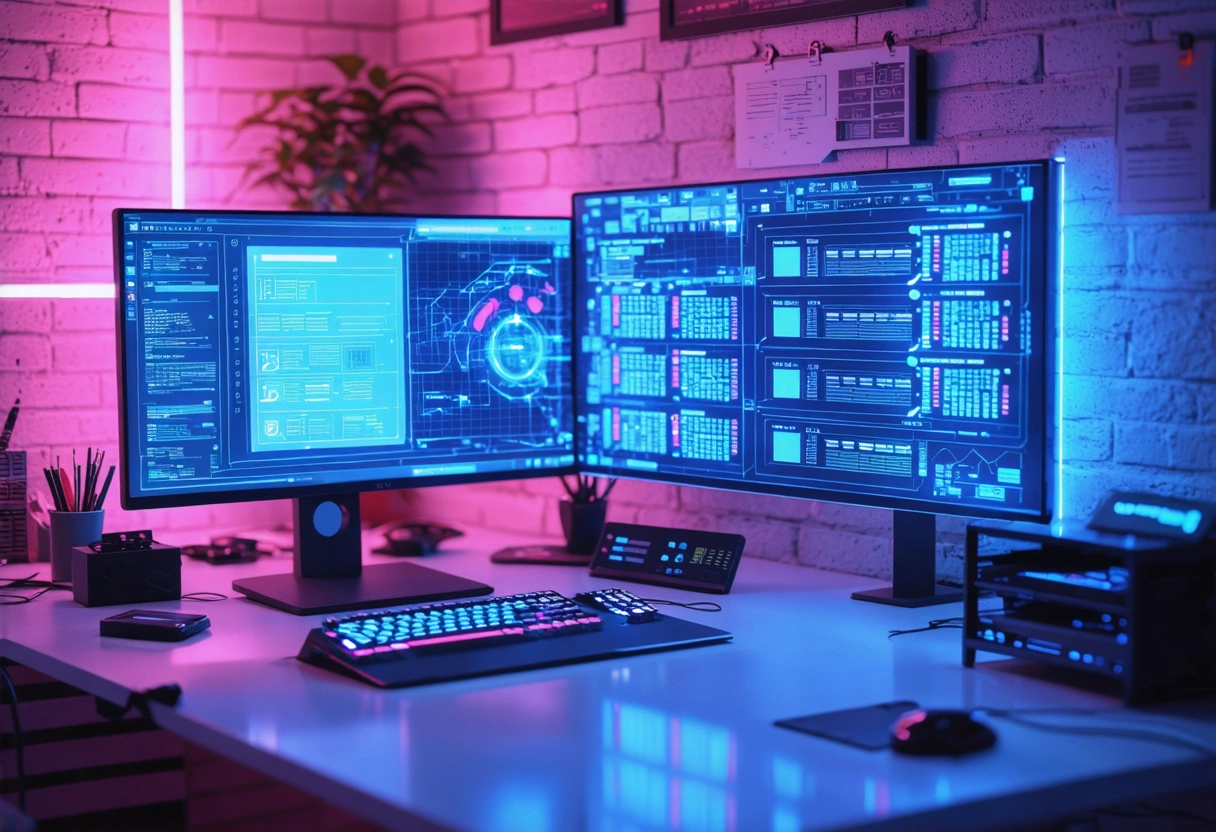 A digital backup process on a cPanel screen, showing automated backups. Office setting, natural light,