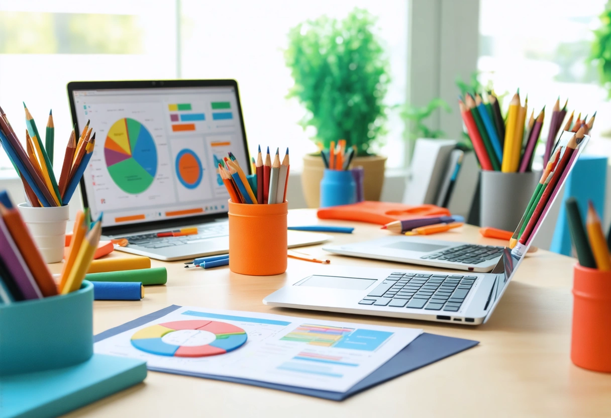 Digital marketing team brainstorming with laptops and SEO charts