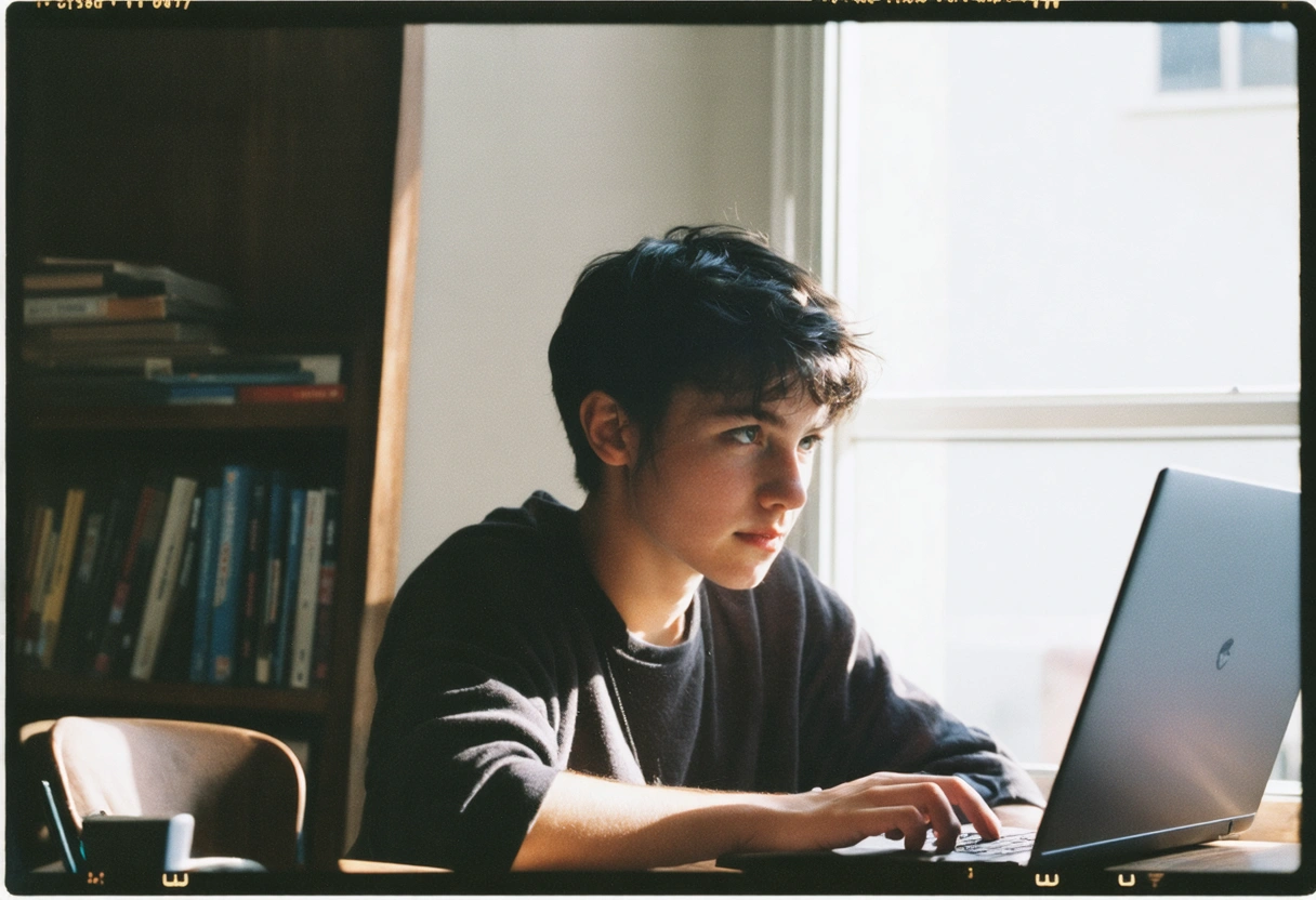 Laptop showing structured data markup, person intrigued by rich snippets.