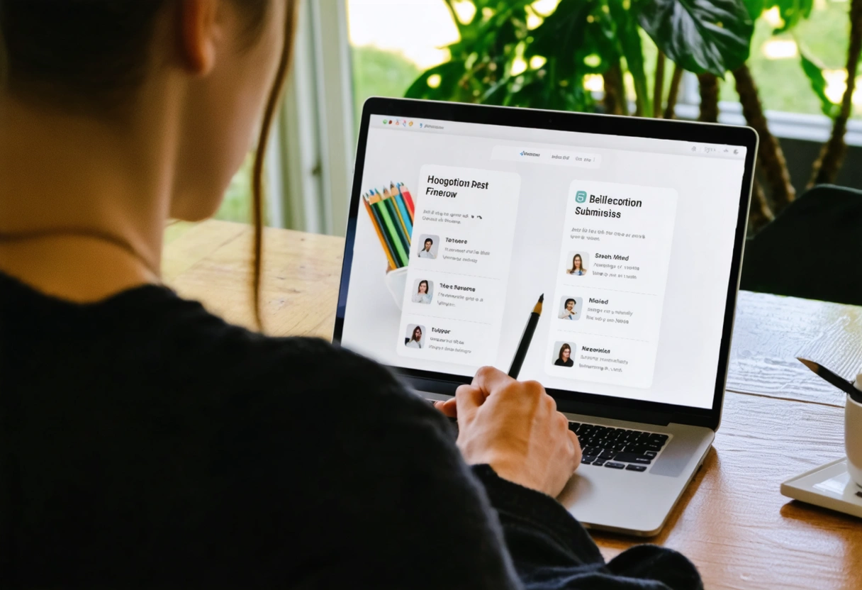 Blogger writing guest post with submission websites list visible