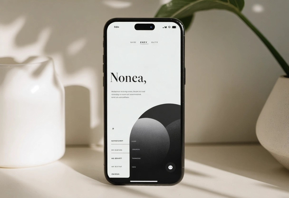 Minimalist website with micro-interactions on smartphone in soft lighting