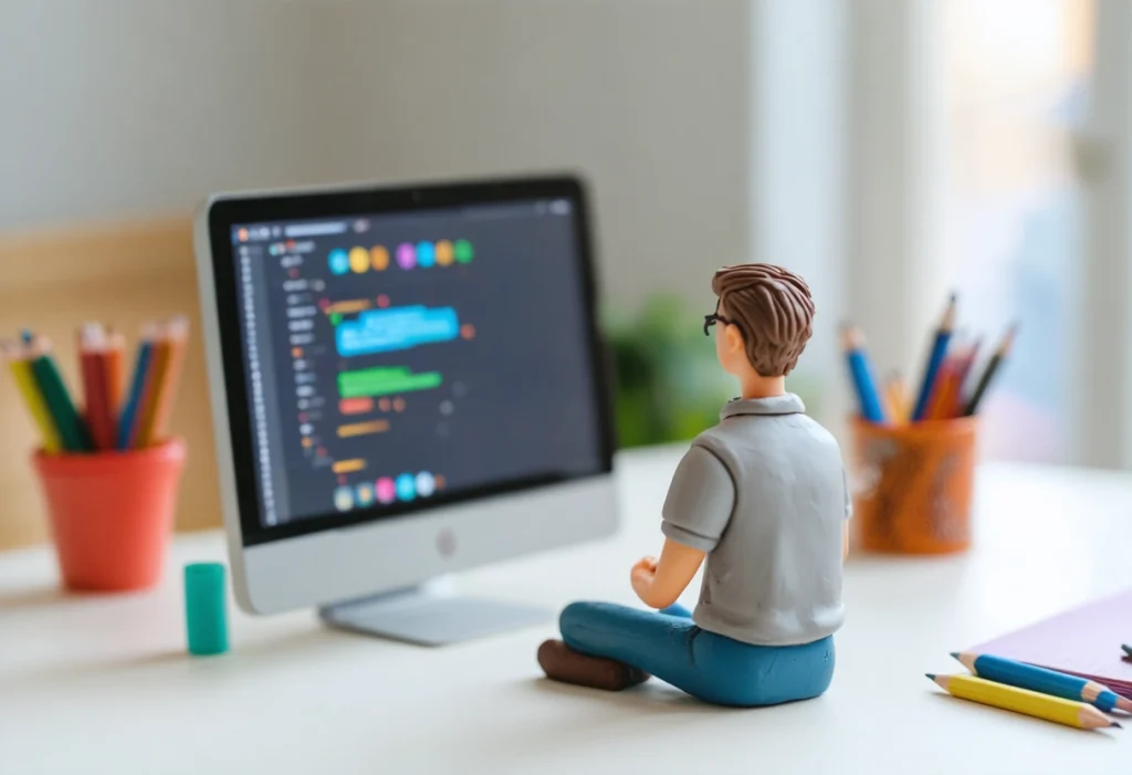Person working on WordPress SEO plugins at a desk in a well-lit office.