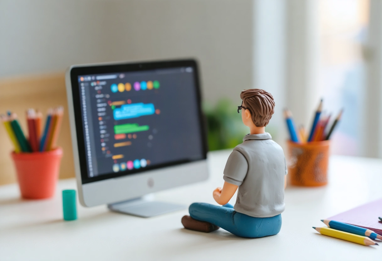 Person working on WordPress SEO plugins at a desk in a well-lit office.