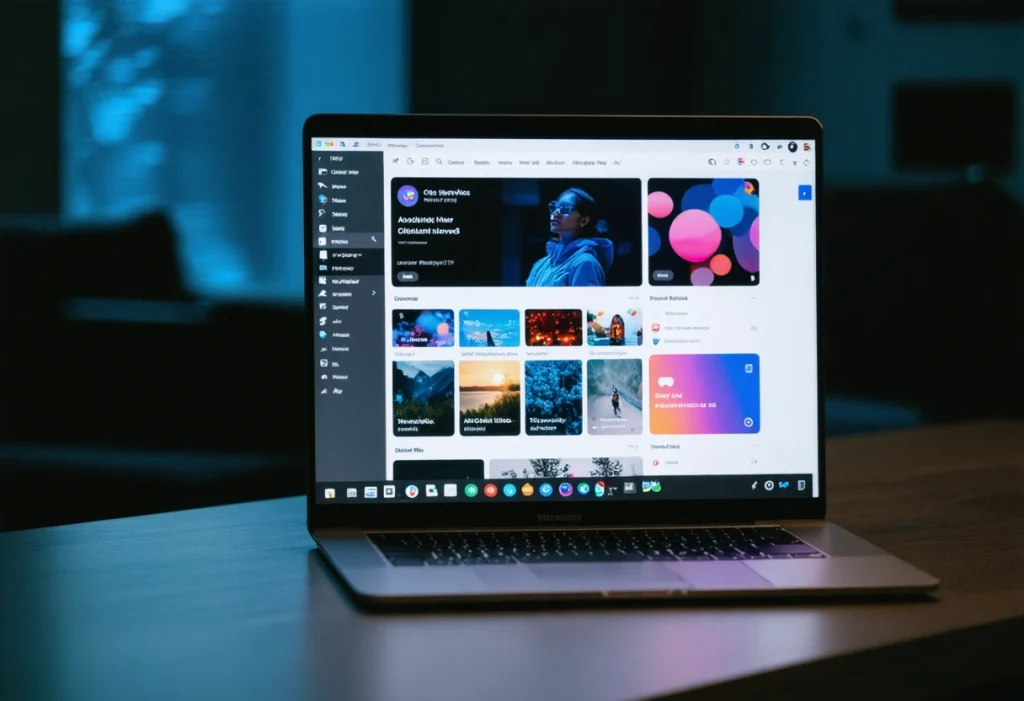 Modern website interface on laptop screen with vibrant colors and intuitive layout.