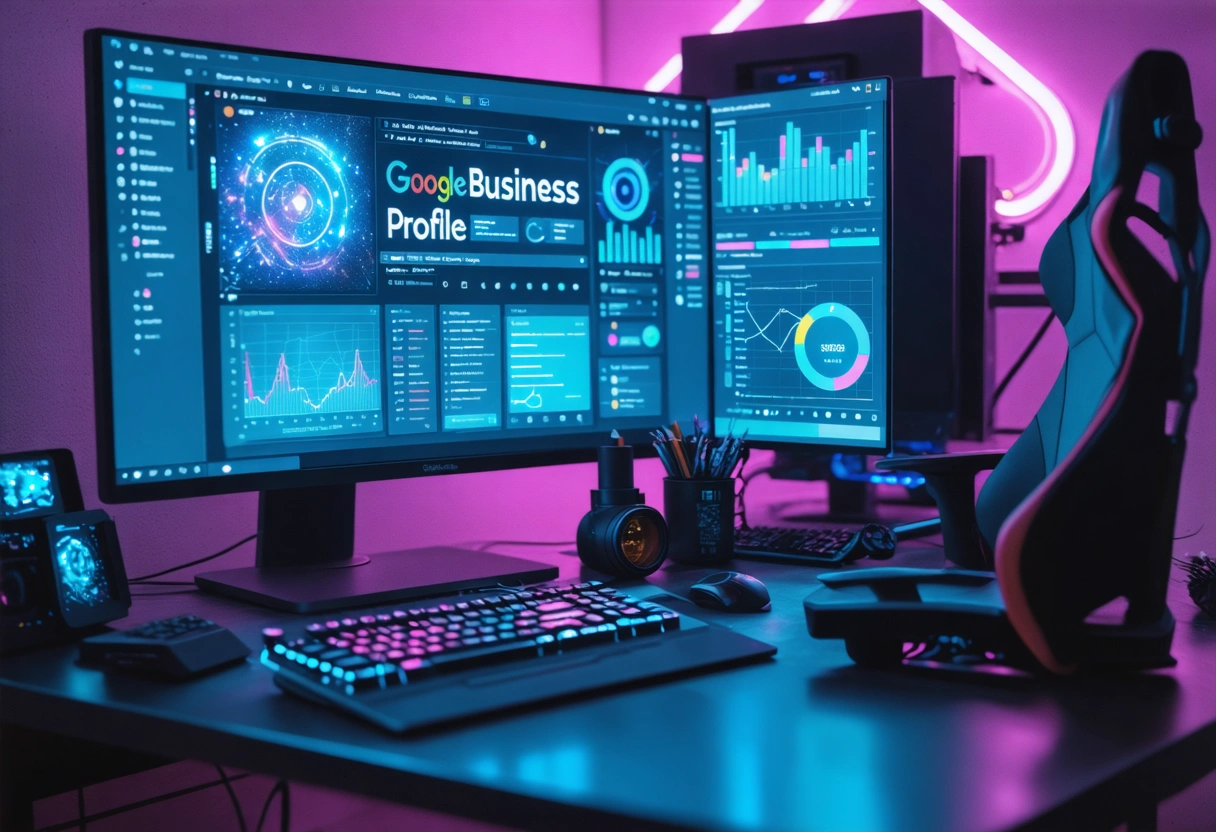 Digital marketer optimizing Google Business Profile for local SEO on desktop