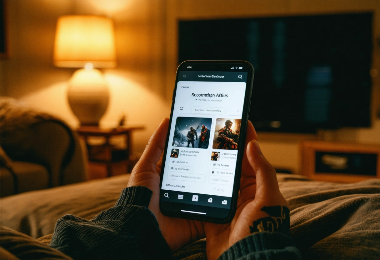 A personalized website interface displayed on a smartphone, showing tailored content recommendations, in a cozy