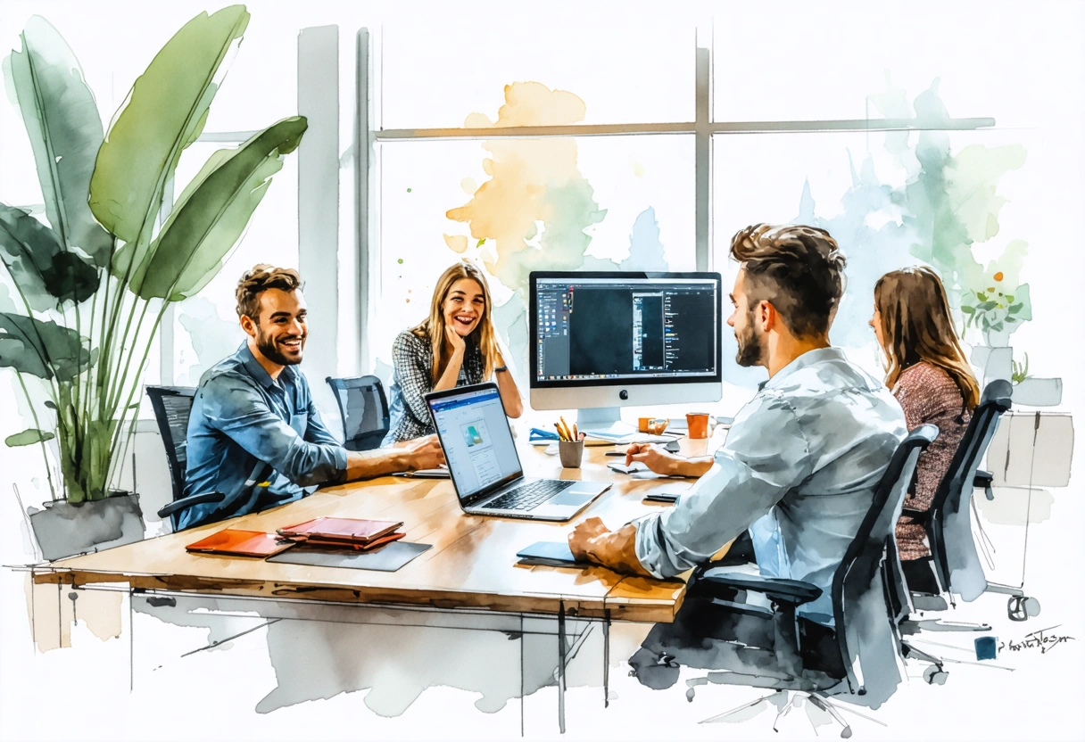 Team discussing Google Business Profile strategies in modern office