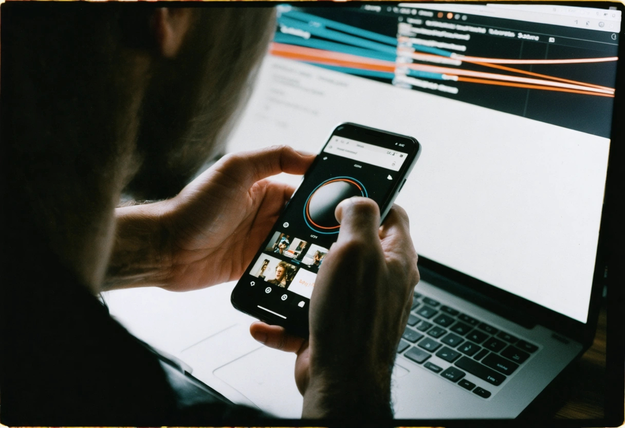 A user browsing a fast-loading website on a smartphone, surrounded by speed lines indicating rapid