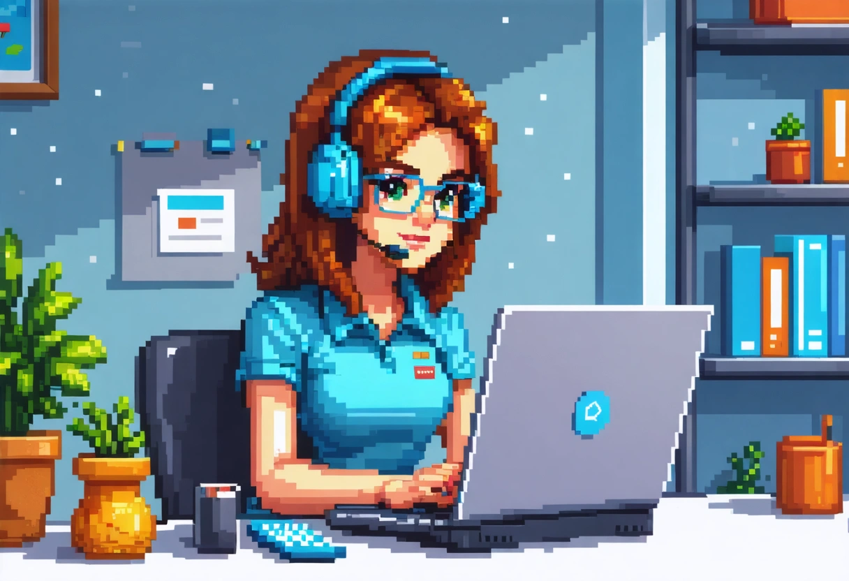 Customer support using live chat on laptop, supportive environment, bright lighting