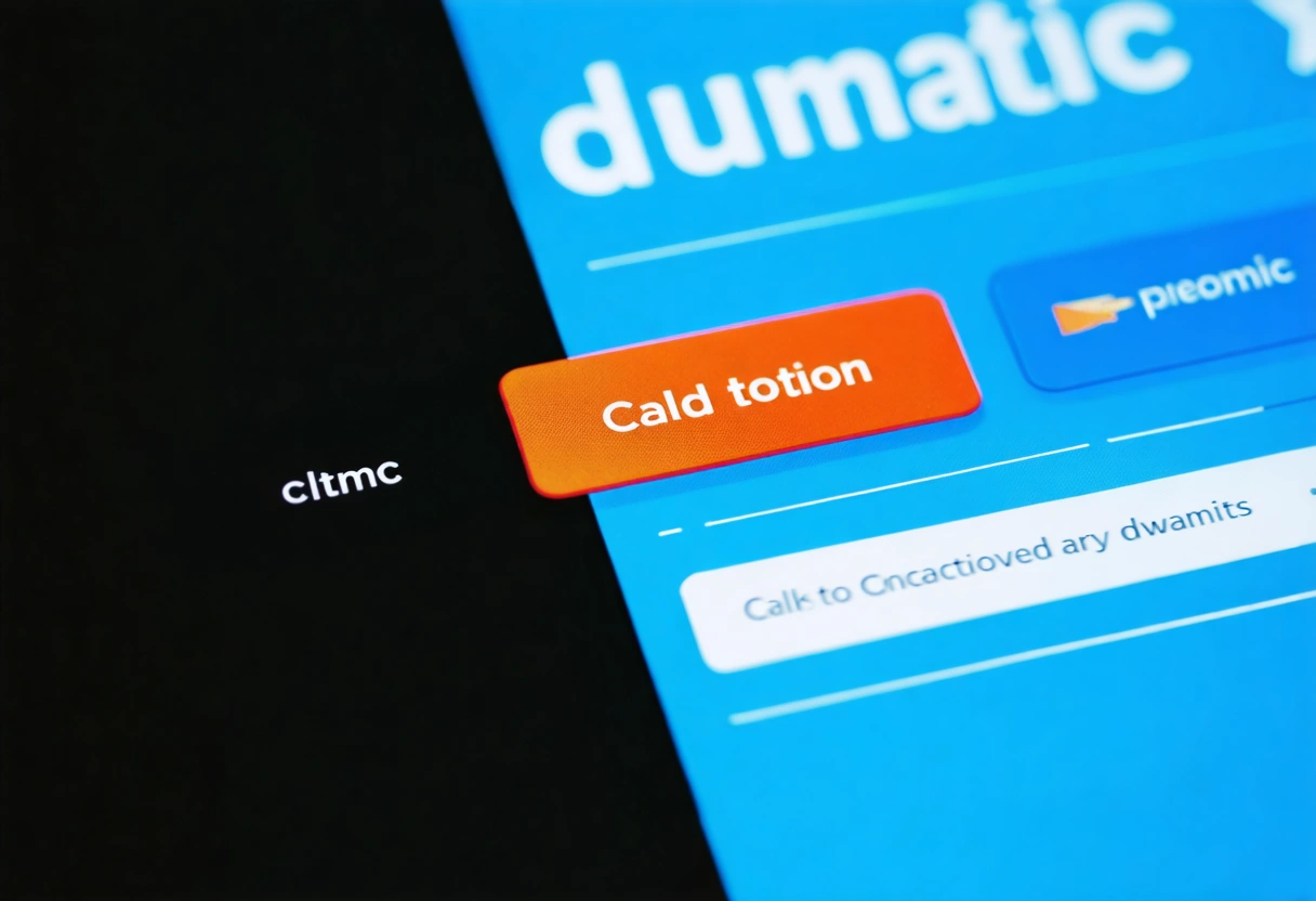 A vibrant website UI with a prominent call-to-action button, strategically placed. Action-oriented language, dynamic elements.