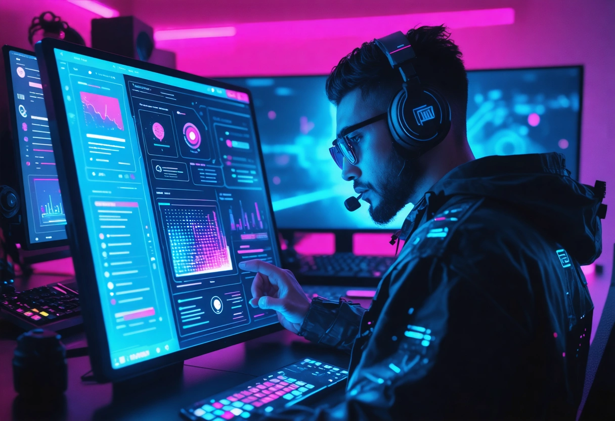 A web designer optimizing a website for user experience, viewing a mobile-friendly interface on a