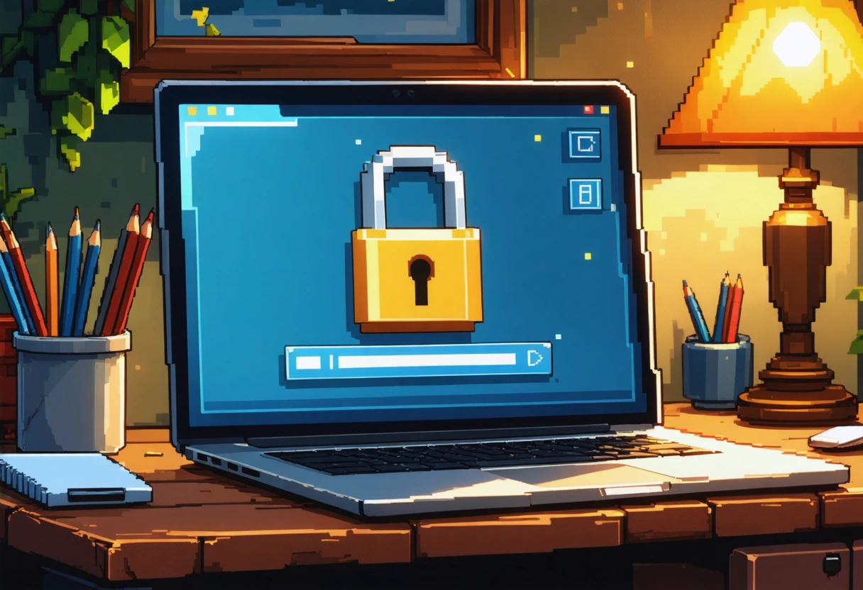 A website with a visible HTTPS padlock in the URL bar, displayed on a laptop