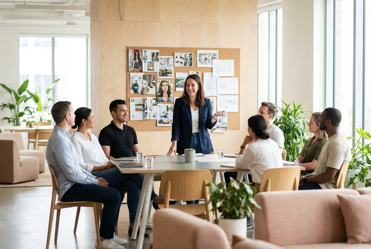 Business leader presenting growth strategy to a group