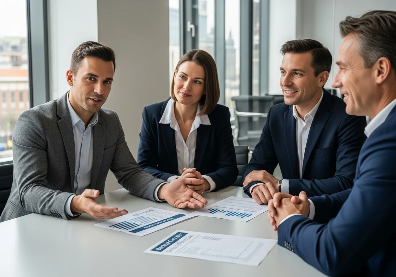 Web operations team and business owner reviewing hosting performance reports