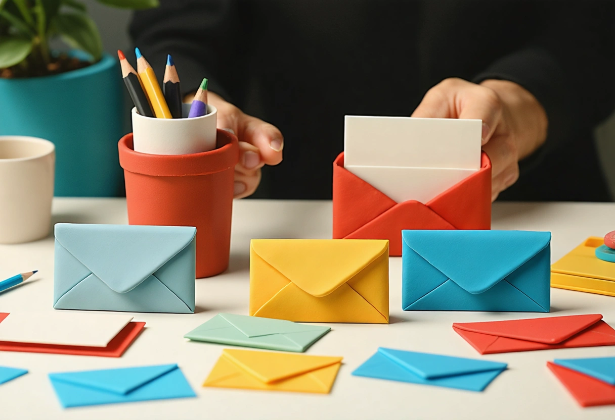 Marketer arranging personalized mailers and customer tags for careful message variations