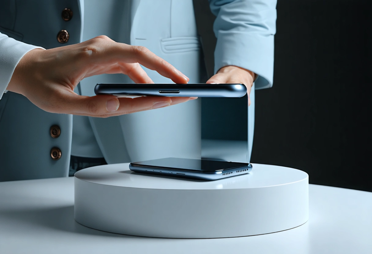 Hand places phone beside mobile form concept with easy touch-friendly layout