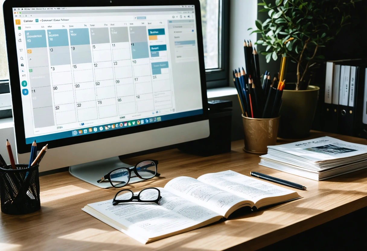 Organized marketing workspace with drafts, calendars, and overlooked content opportunities