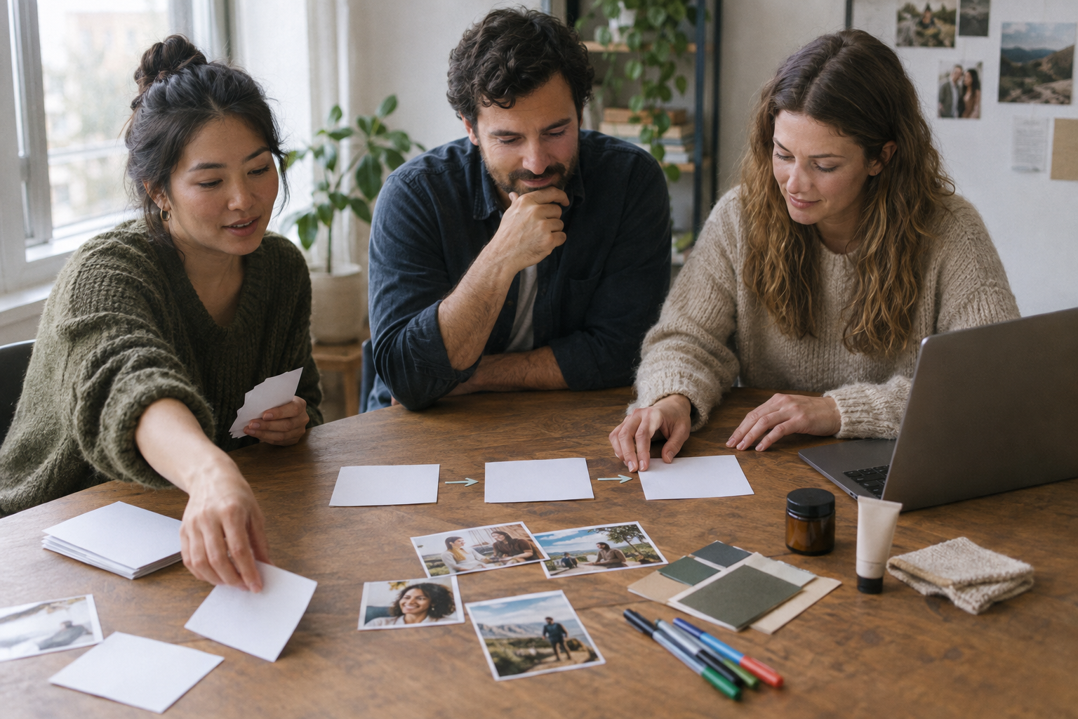 Small business team planning a balanced marketing budget together