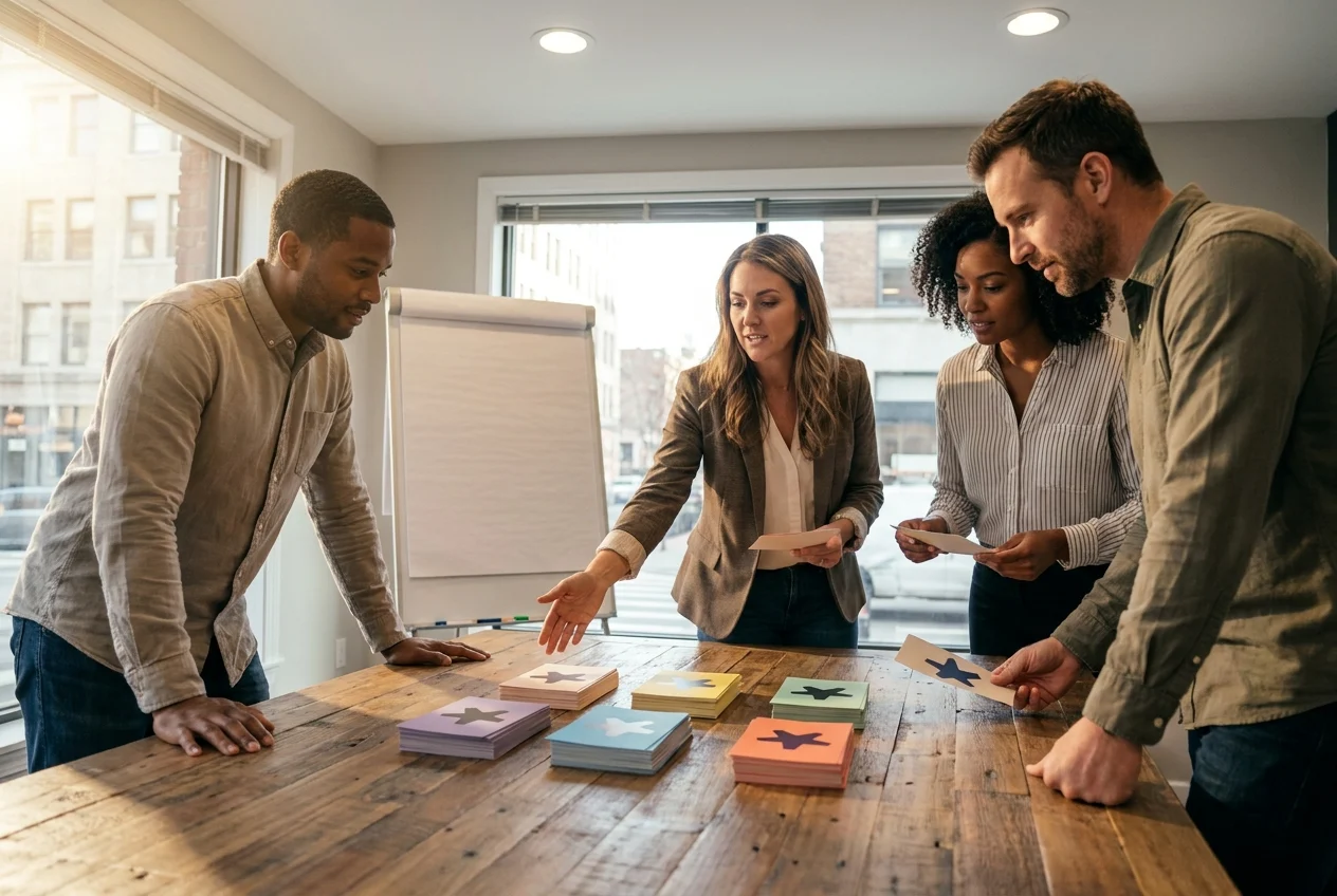 Leadership team discusses customer feedback with a trusted marketing consultant