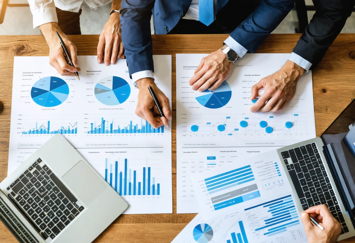 Manager tracking review trends on a digital dashboard