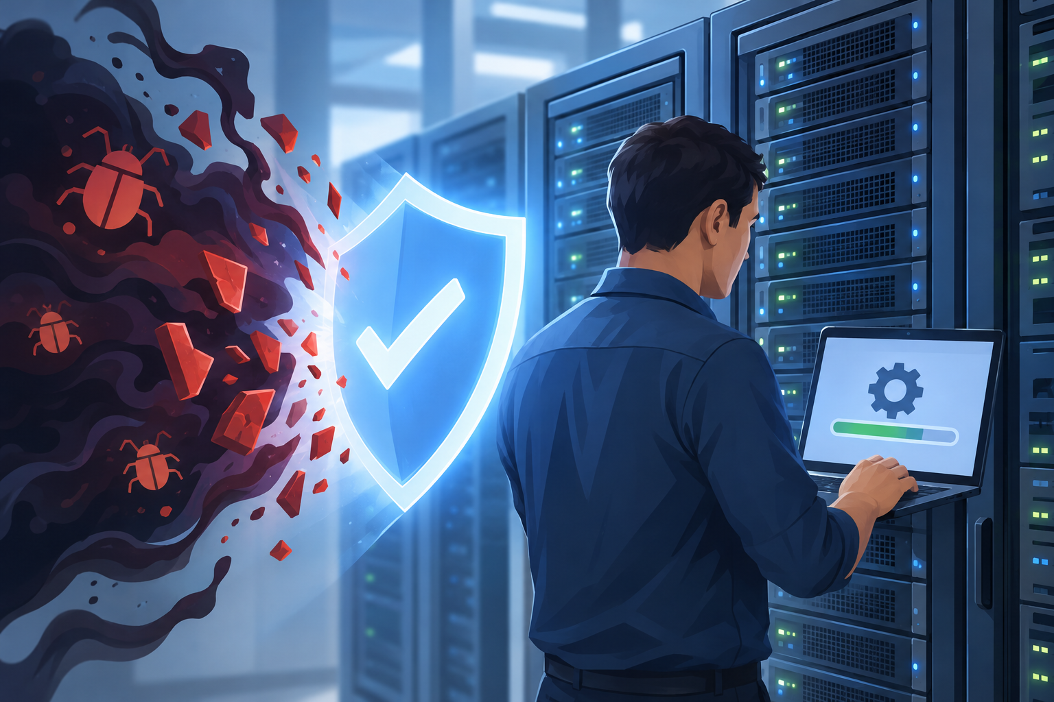Secure servers shielded by proactive software updates and monitoring